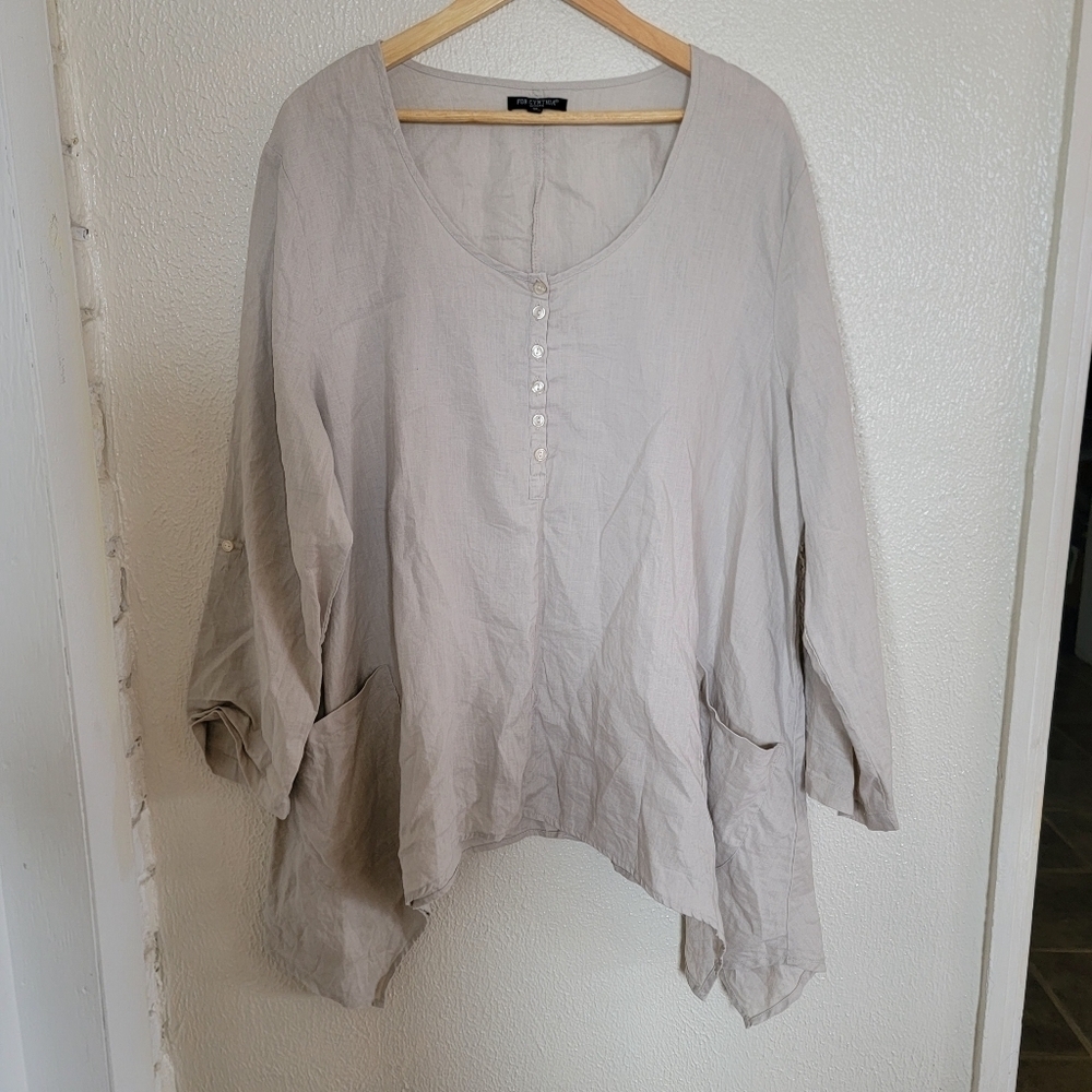 For Cynthia 100% Linen Lagenlook Artsy Minimalist Tunic sz 3X Oatmeal Beige